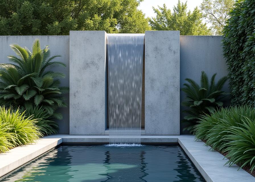 Cascada decorativa en jardín moderno