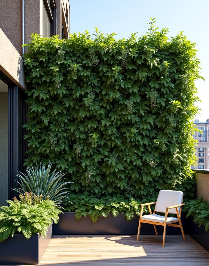 Jardín vertical en terraza urbana compacta